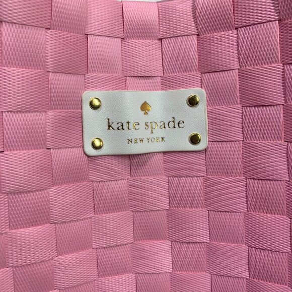 Kate Spade Lightweight Woven Nylon Tote Bag Pink & White With Double Handles - Picture 4 of 6